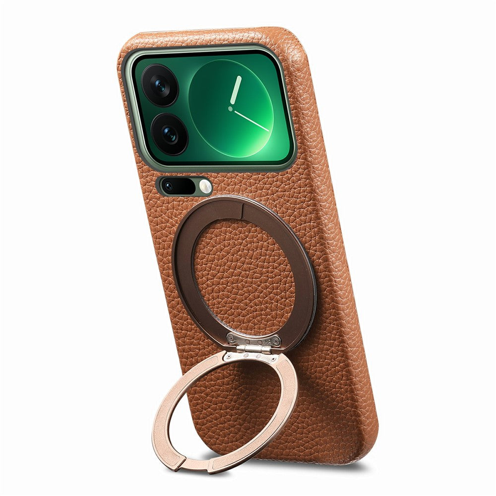 For Xiaomi 17 Pro Magnetic Case PC PU Phone Cover with 360 Rotating Ring Kickstand