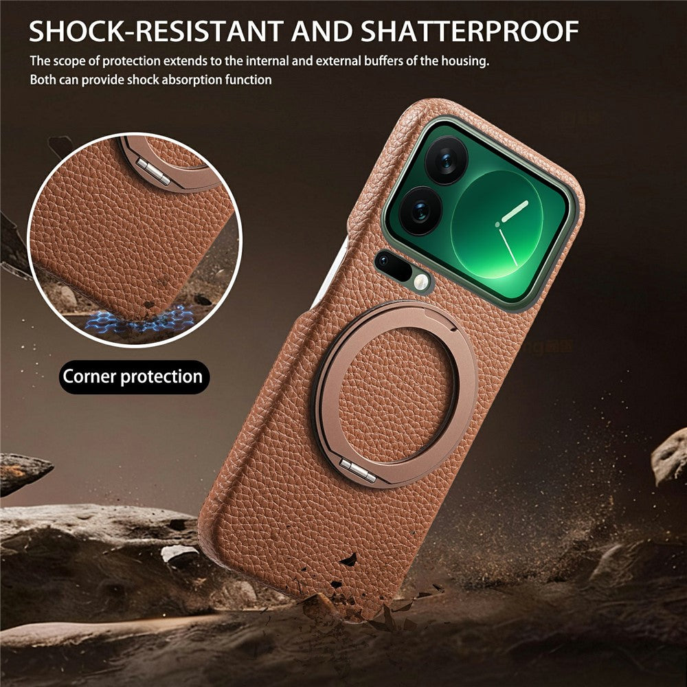 For Xiaomi 17 Pro Magnetic Case PC PU Phone Cover with 360 Rotating Ring Kickstand