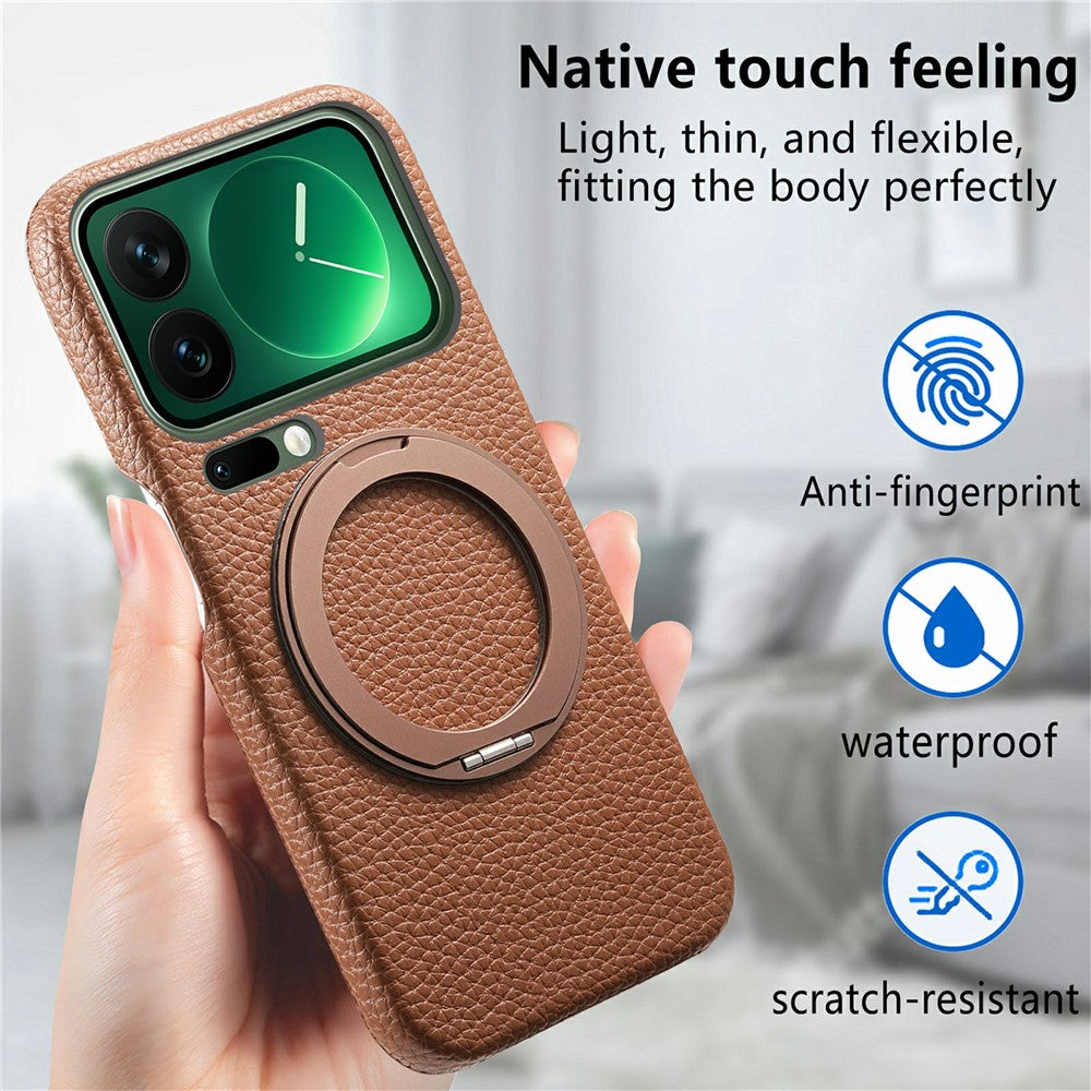 For Xiaomi 17 Pro Magnetic Case PC PU Phone Cover with 360 Rotating Ring Kickstand