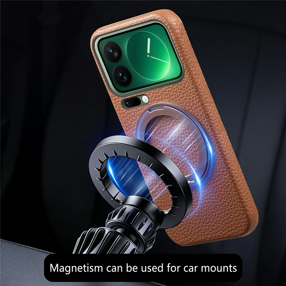 For Xiaomi 17 Pro Magnetic Case PC PU Phone Cover with 360 Rotating Ring Kickstand