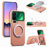 For Xiaomi 17 Pro Magnetic Case PC PU Phone Cover with 360 Rotating Ring Kickstand