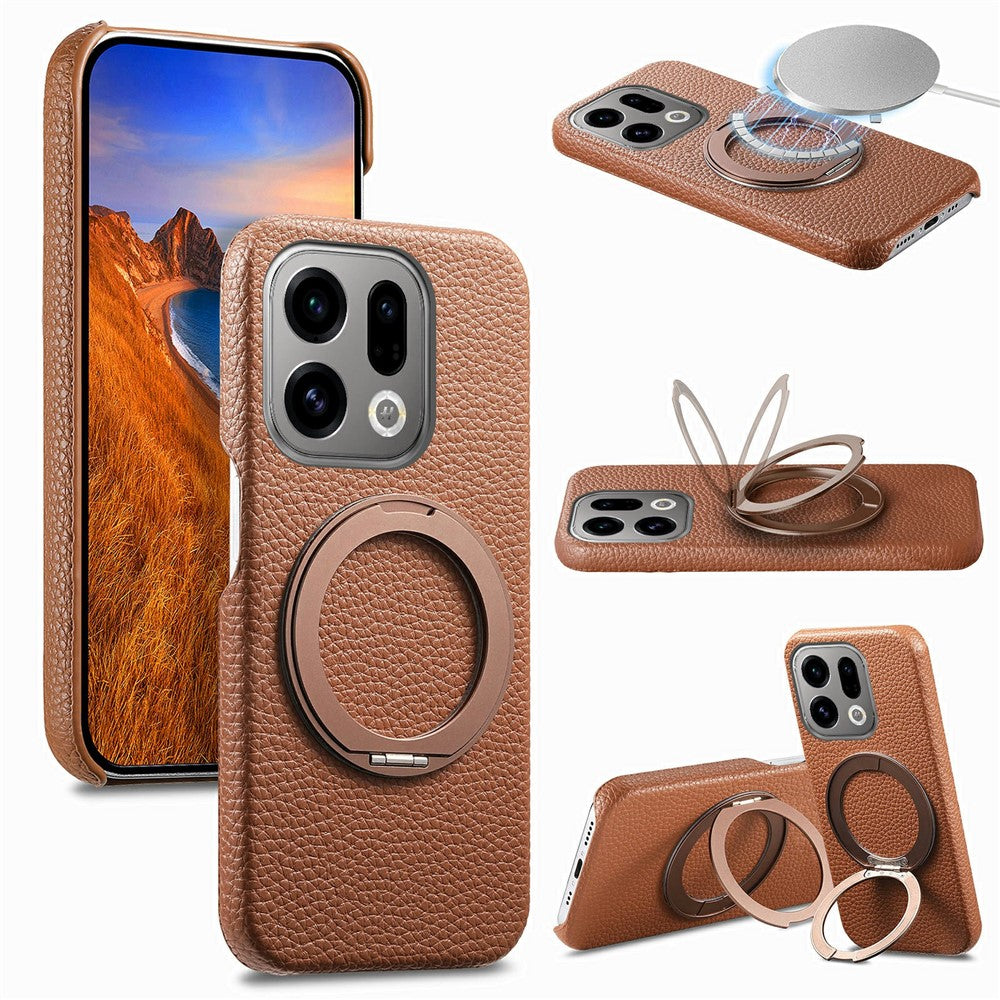 For Oppo Find X9 5G Magnetic Case PC PU Phone Cover with 360 Rotating Ring Kickstand