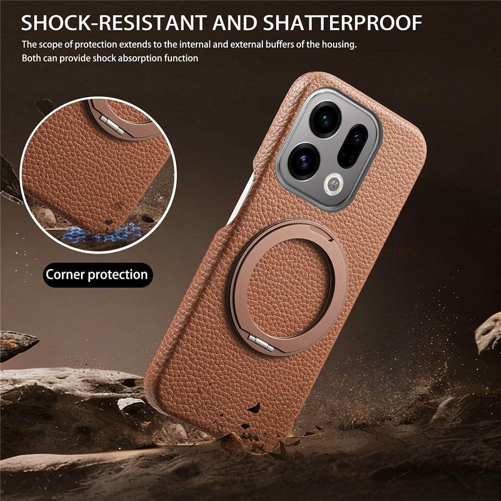 For Oppo Find X9 5G Magnetic Case PC PU Phone Cover with 360 Rotating Ring Kickstand
