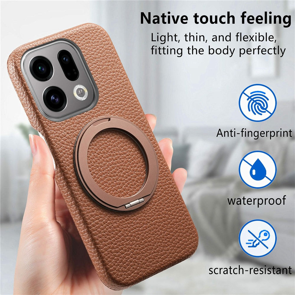 For Oppo Find X9 5G Magnetic Case PC PU Phone Cover with 360 Rotating Ring Kickstand