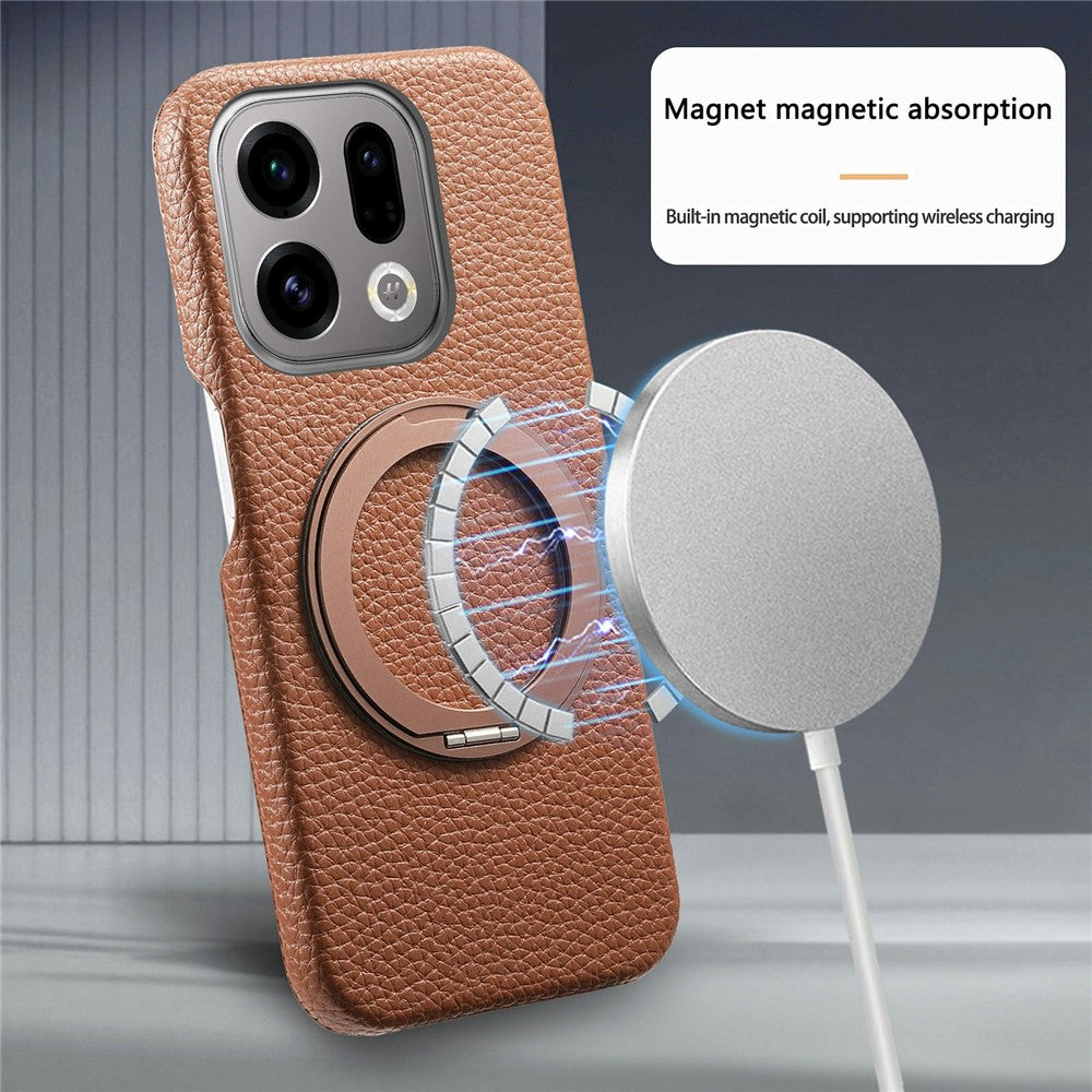 For Oppo Find X9 5G Magnetic Case PC PU Phone Cover with 360 Rotating Ring Kickstand