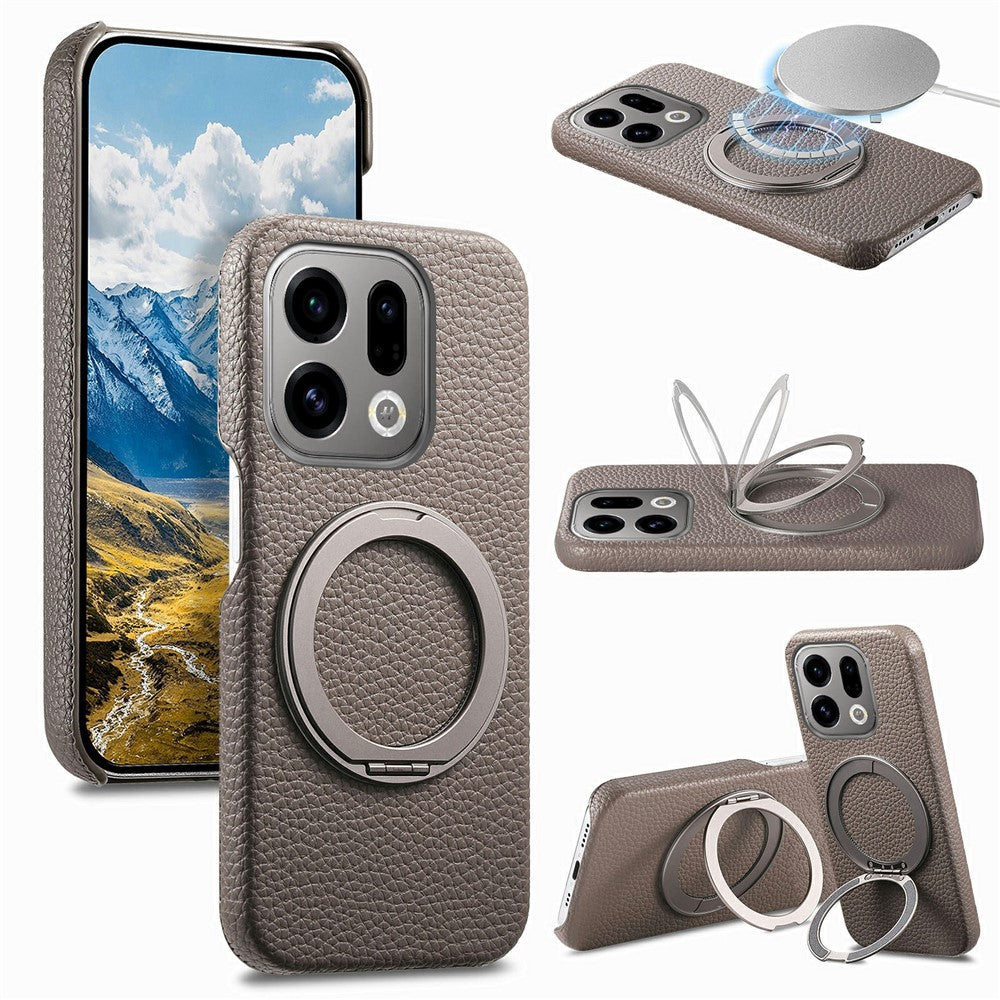 For Oppo Find X9 5G Magnetic Case PC PU Phone Cover with 360 Rotating Ring Kickstand