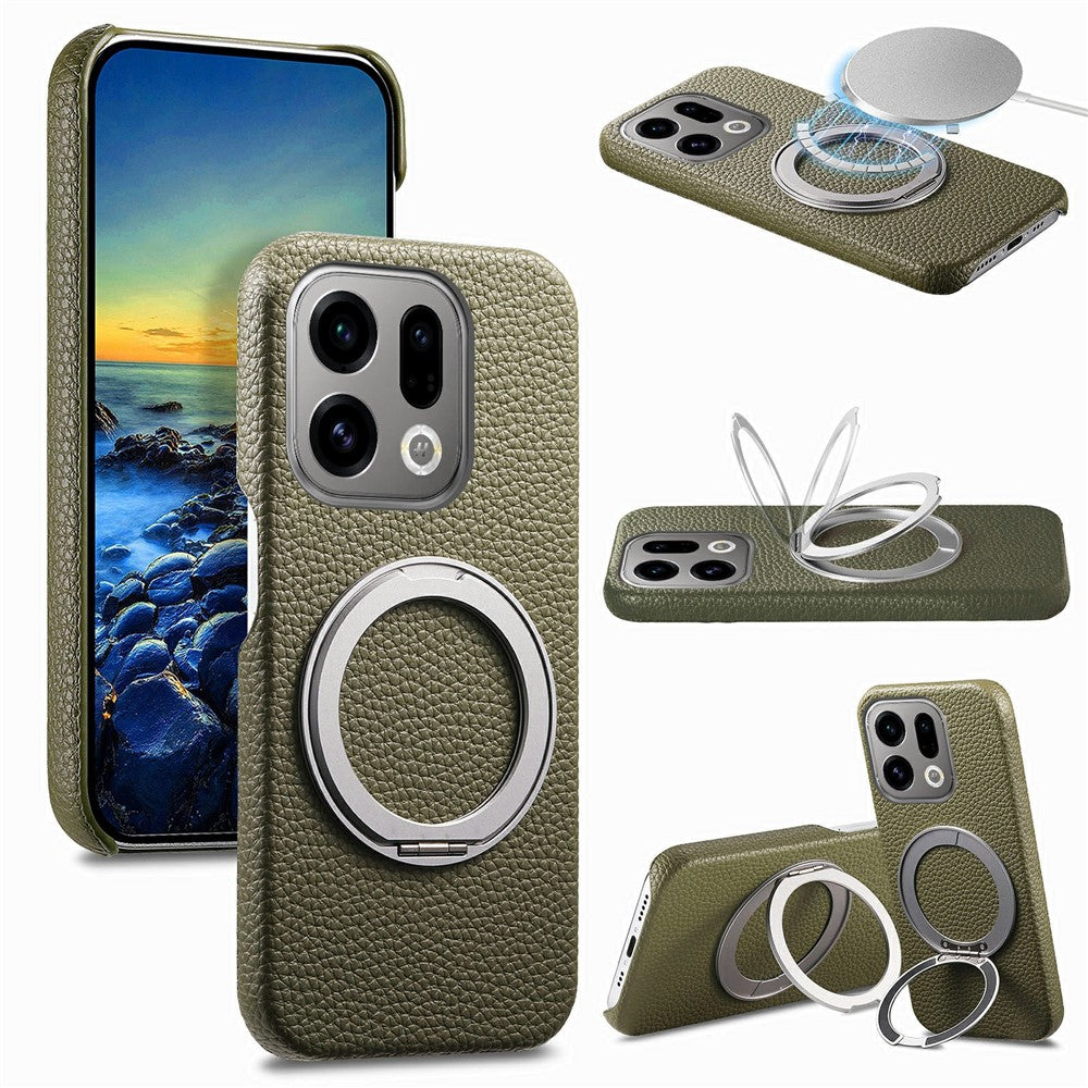 For Oppo Find X9 5G Magnetic Case PC PU Phone Cover with 360 Rotating Ring Kickstand