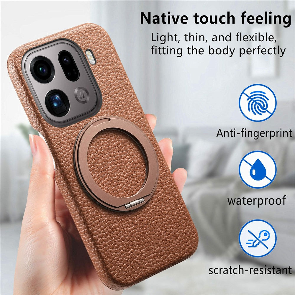 For Oppo Find X9 Pro 5G Magnetic Case PC PU Phone Cover with 360 Rotating Ring Kickstand