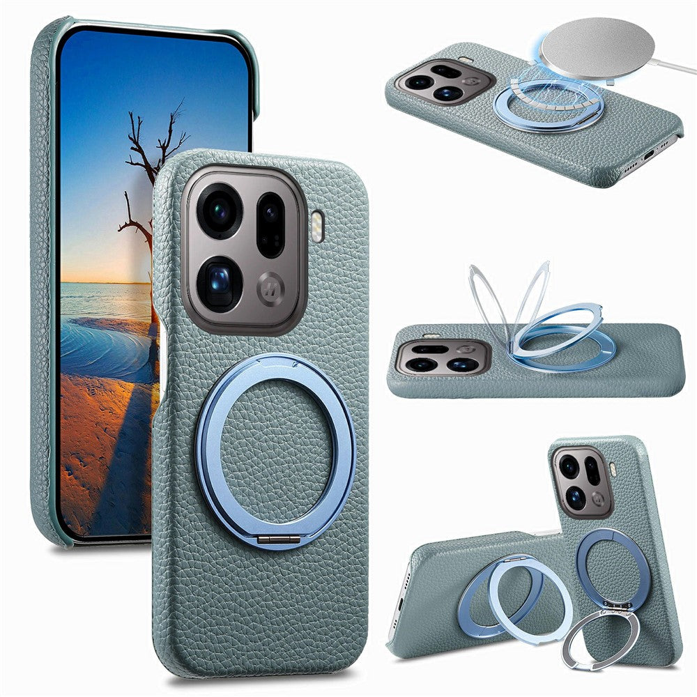 For Oppo Find X9 Pro 5G Magnetic Case PC PU Phone Cover with 360 Rotating Ring Kickstand