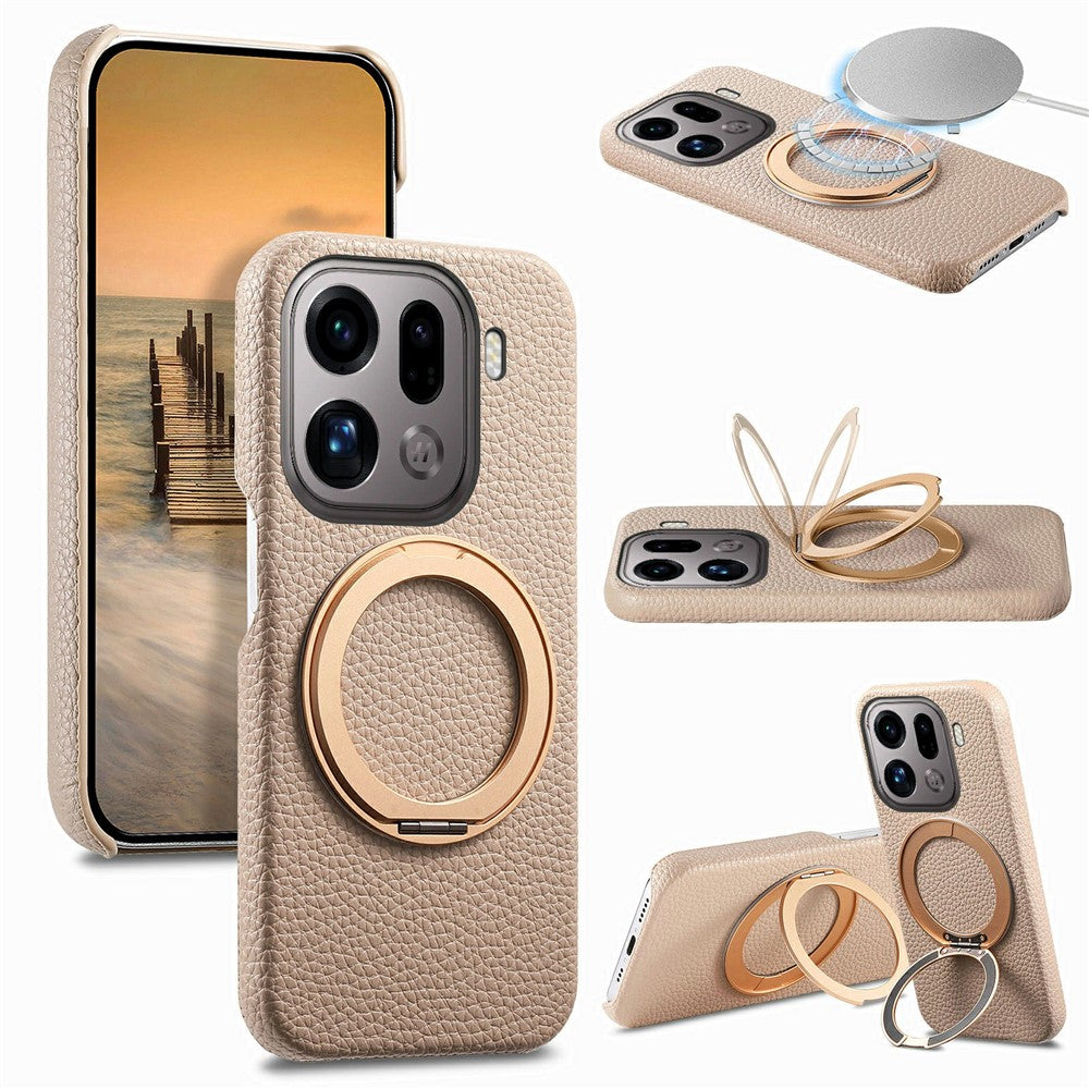 For Oppo Find X9 Pro 5G Magnetic Case PC PU Phone Cover with 360 Rotating Ring Kickstand
