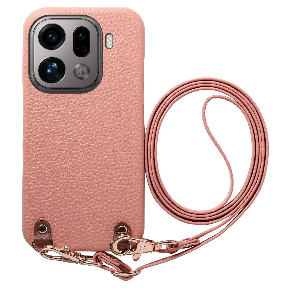 For Oppo Find X9 Pro 5G Litchi Pattern Case with Lanyard Shockproof PC PU Leather Cover