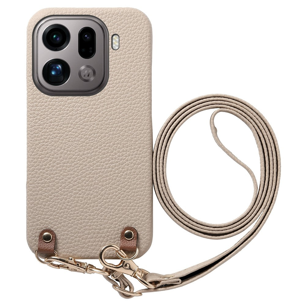 For Oppo Find X9 Pro 5G Litchi Pattern Case with Lanyard Shockproof PC PU Leather Cover