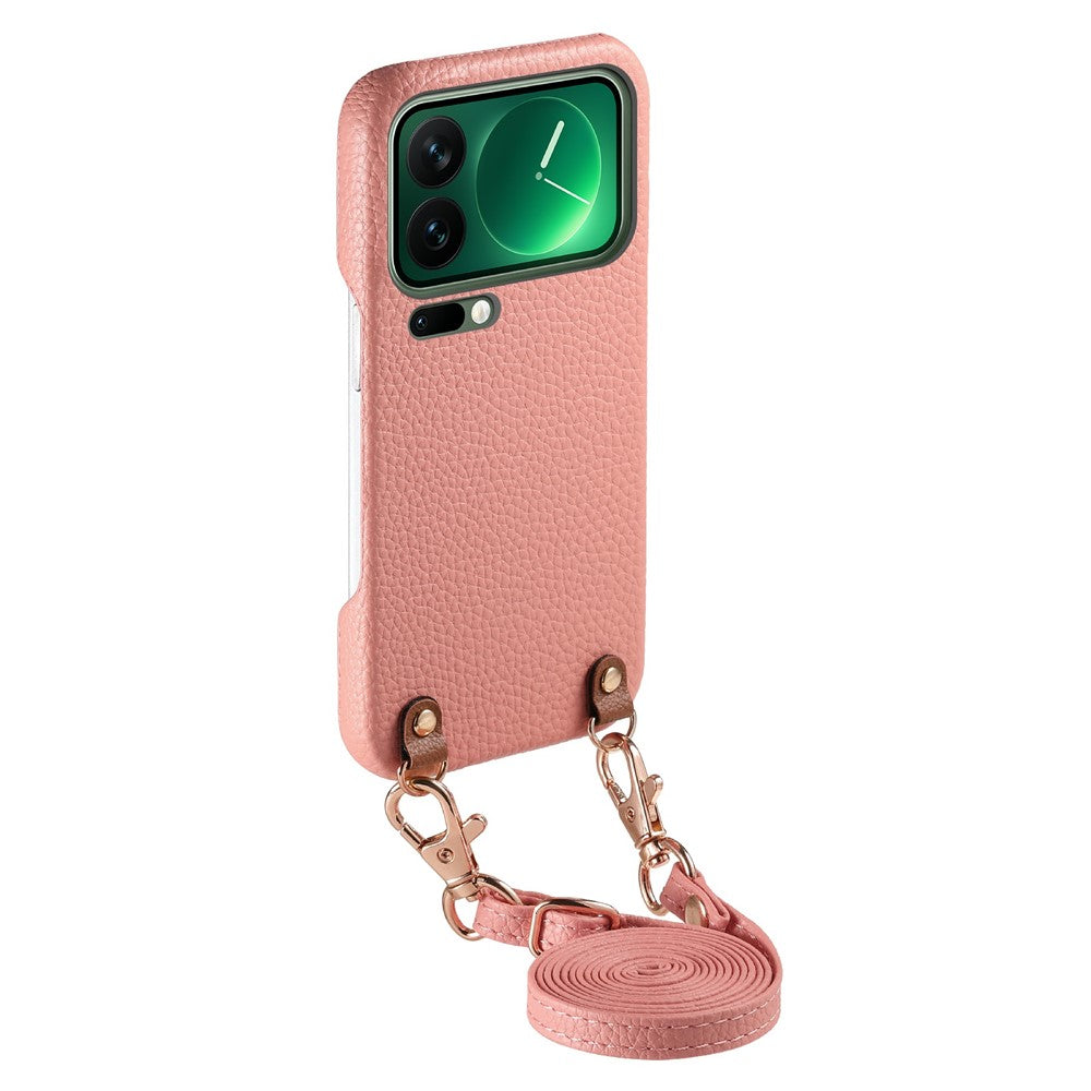For Xiaomi 17 Pro Max Litchi Pattern Case with Lanyard Shockproof PC PU Leather Cover