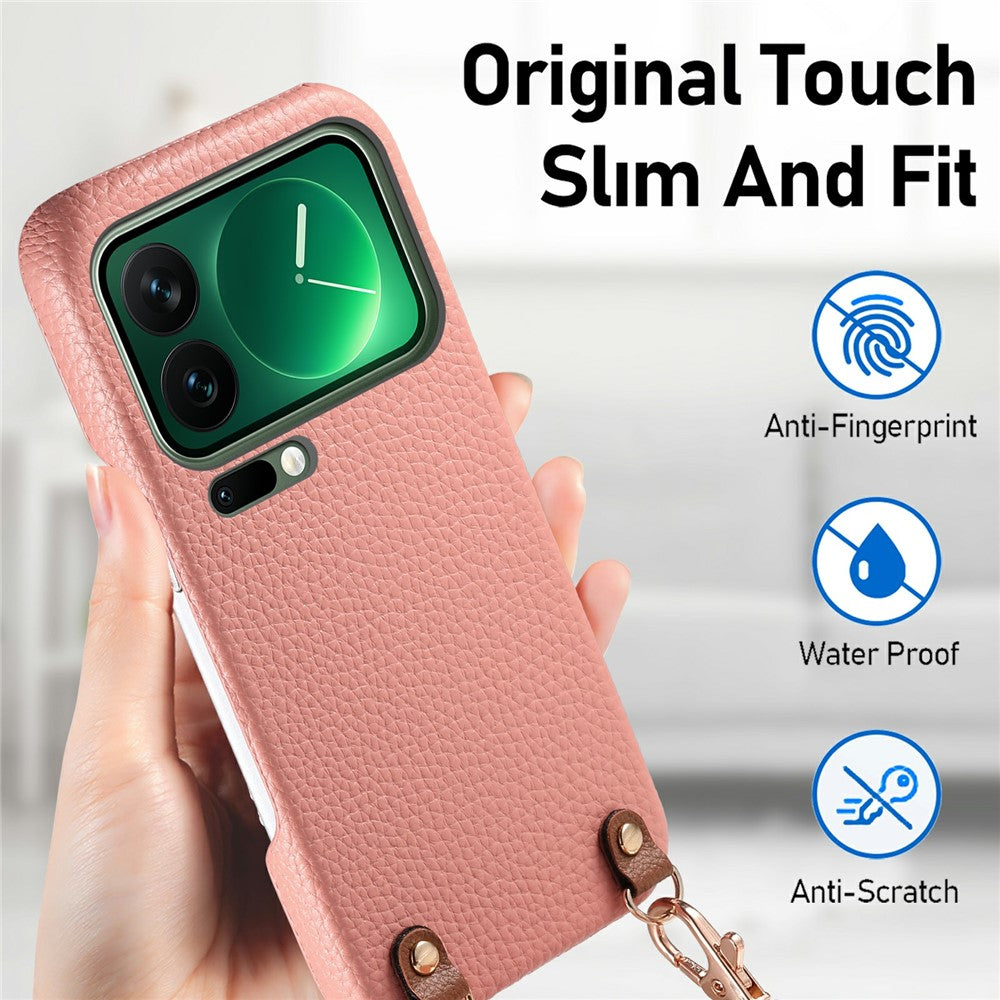 For Xiaomi 17 Pro Max Litchi Pattern Case with Lanyard Shockproof PC PU Leather Cover