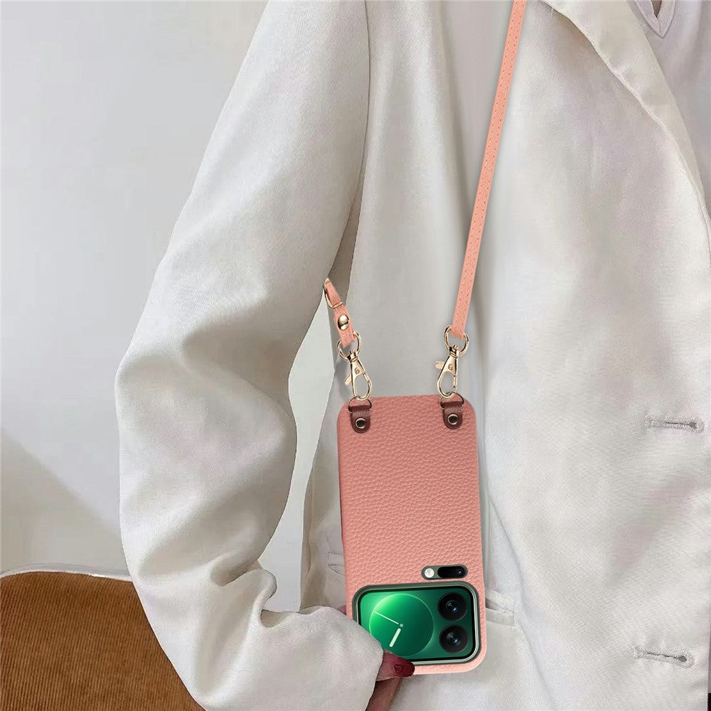 For Xiaomi 17 Pro Max Litchi Pattern Case with Lanyard Shockproof PC PU Leather Cover