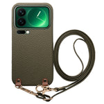For Xiaomi 17 Pro Max Litchi Pattern Case with Lanyard Shockproof PC PU Leather Cover