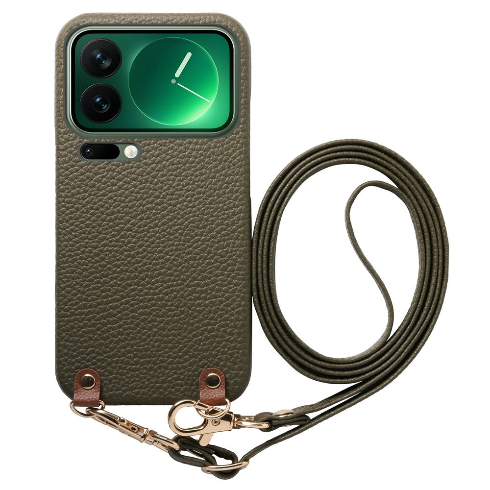 For Xiaomi 17 Pro Max Litchi Pattern Case with Lanyard Shockproof PC PU Leather Cover