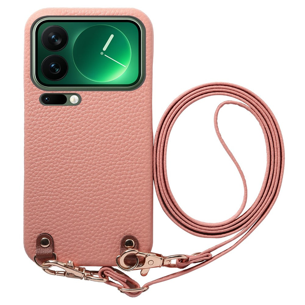 For Xiaomi 17 Pro Litchi Pattern Case with Lanyard Shockproof PC PU Leather Cover