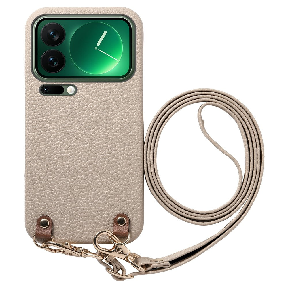 For Xiaomi 17 Pro Litchi Pattern Case with Lanyard Shockproof PC PU Leather Cover