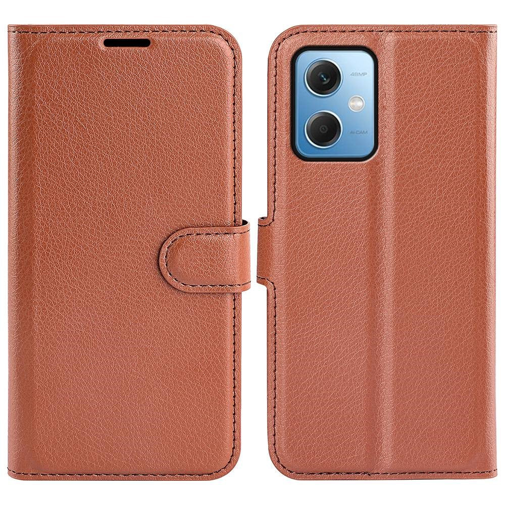 Xiaomi Redmi Note 12 5G (Global) / (Indien) / (Kina) / Poco X5 5G Fullt skyddande skal med fällbart lock, reptåligt litchi-textur, PU-läder, stativ, plånboksfodral