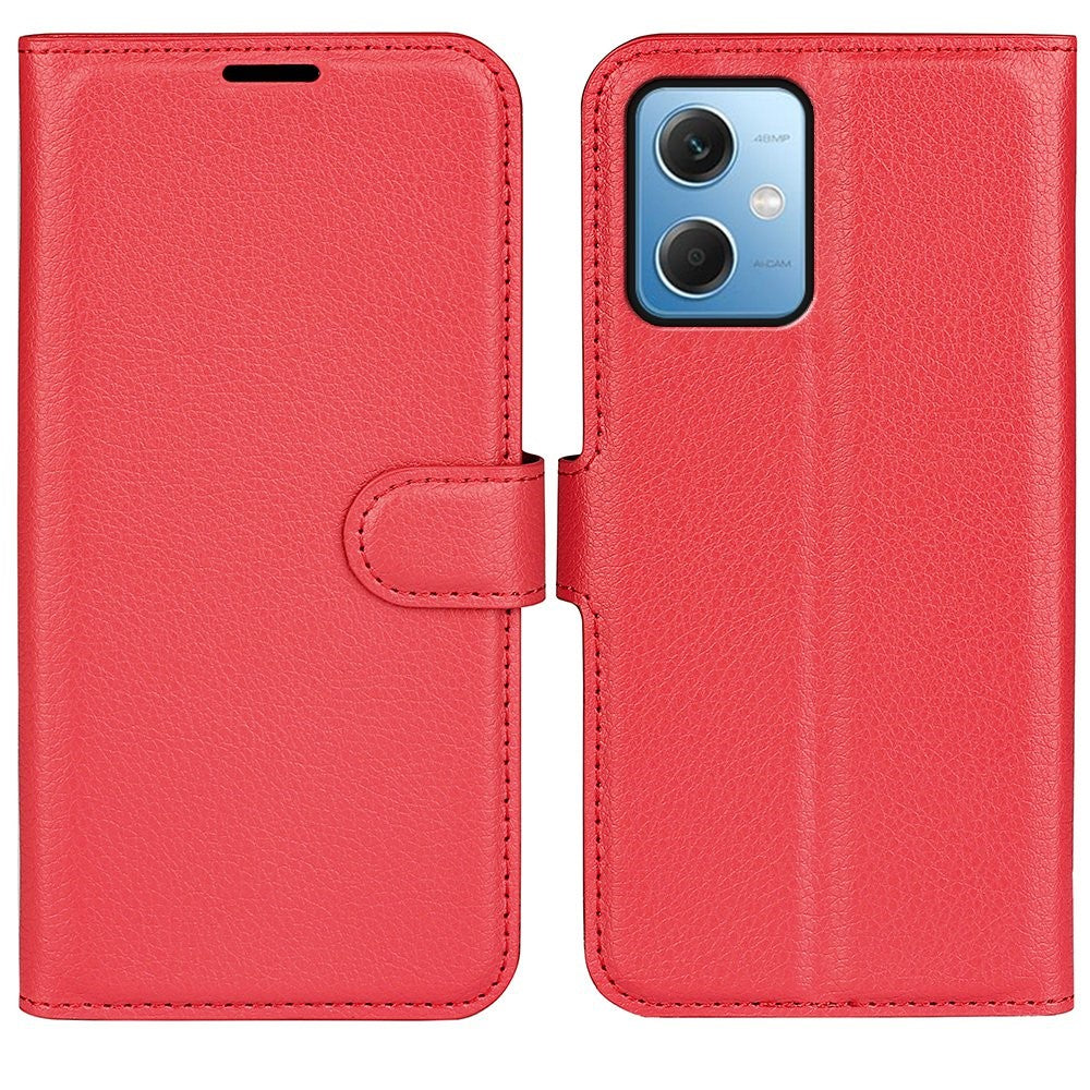 Xiaomi Redmi Note 12 5G (Global) / (Indien) / (Kina) / Poco X5 5G Fullt skyddande skal med fällbart lock, reptåligt litchi-textur, PU-läder, stativ, plånboksfodral