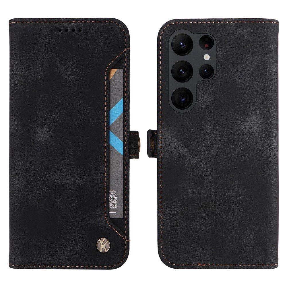 YIKATU YK-002 For Samsung Galaxy S23 Ultra Skin-touch PU Leather Wallet Case Flip Stand Phone Protective Cover with Outer Card Slot