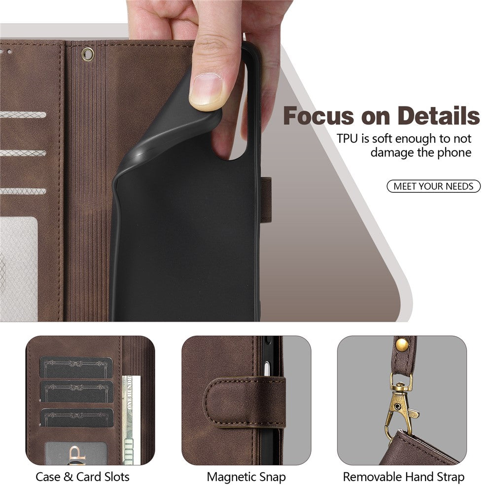 AZNS A2 Leather Case for Xiaomi Redmi 15C 4G (Global) (171mm)  /  Poco C85 4G (171mm) RFID Blocking Wallet Stand Phone Cover with Wrist Strap