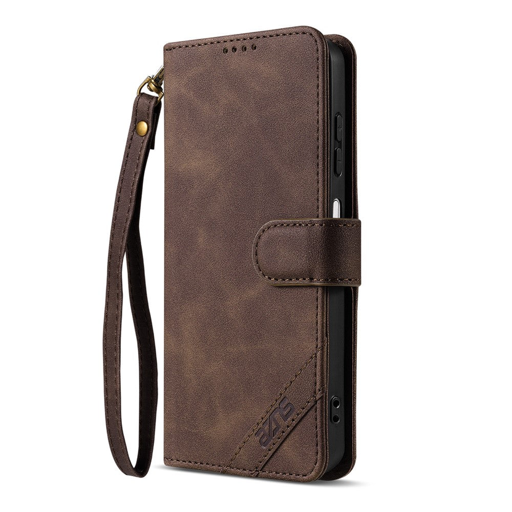 AZNS A2 Leather Case for Xiaomi Redmi 15C 4G (Global) (171mm)  /  Poco C85 4G (171mm) RFID Blocking Wallet Stand Phone Cover with Wrist Strap