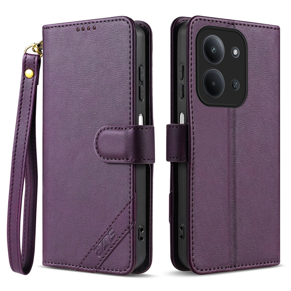 AZNS A2 Leather Case for Xiaomi Redmi 15C 4G (Global) (171mm)  /  Poco C85 4G (171mm) RFID Blocking Wallet Stand Phone Cover with Wrist Strap