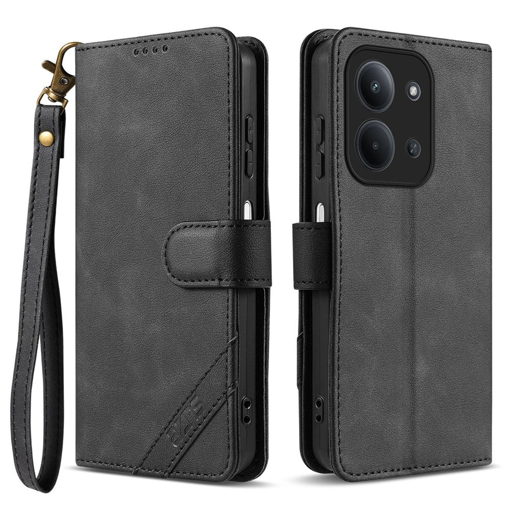 AZNS A2 Leather Case for Xiaomi Redmi 15C 4G (Global) (171mm)  /  Poco C85 4G (171mm) RFID Blocking Wallet Stand Phone Cover with Wrist Strap