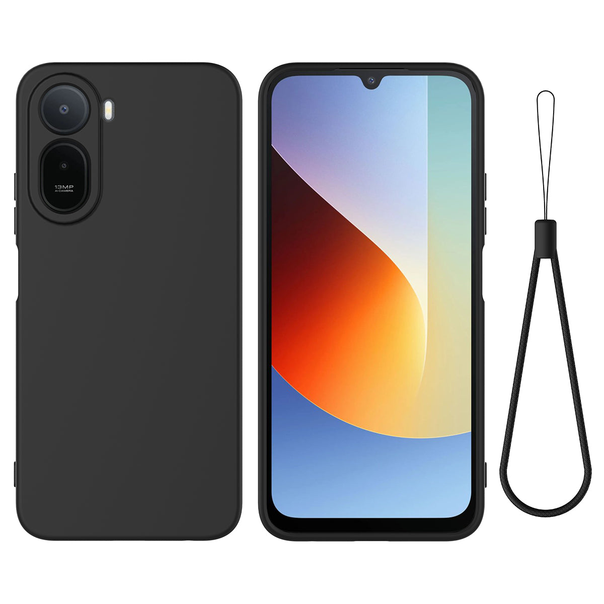 Liquid Silicone Case for Xiaomi Poco C85x 5G / Redmi A7 Pro 4G (171.56mm) / Redmi A7 Pro 5G Phone Back Cover with Hand Strap