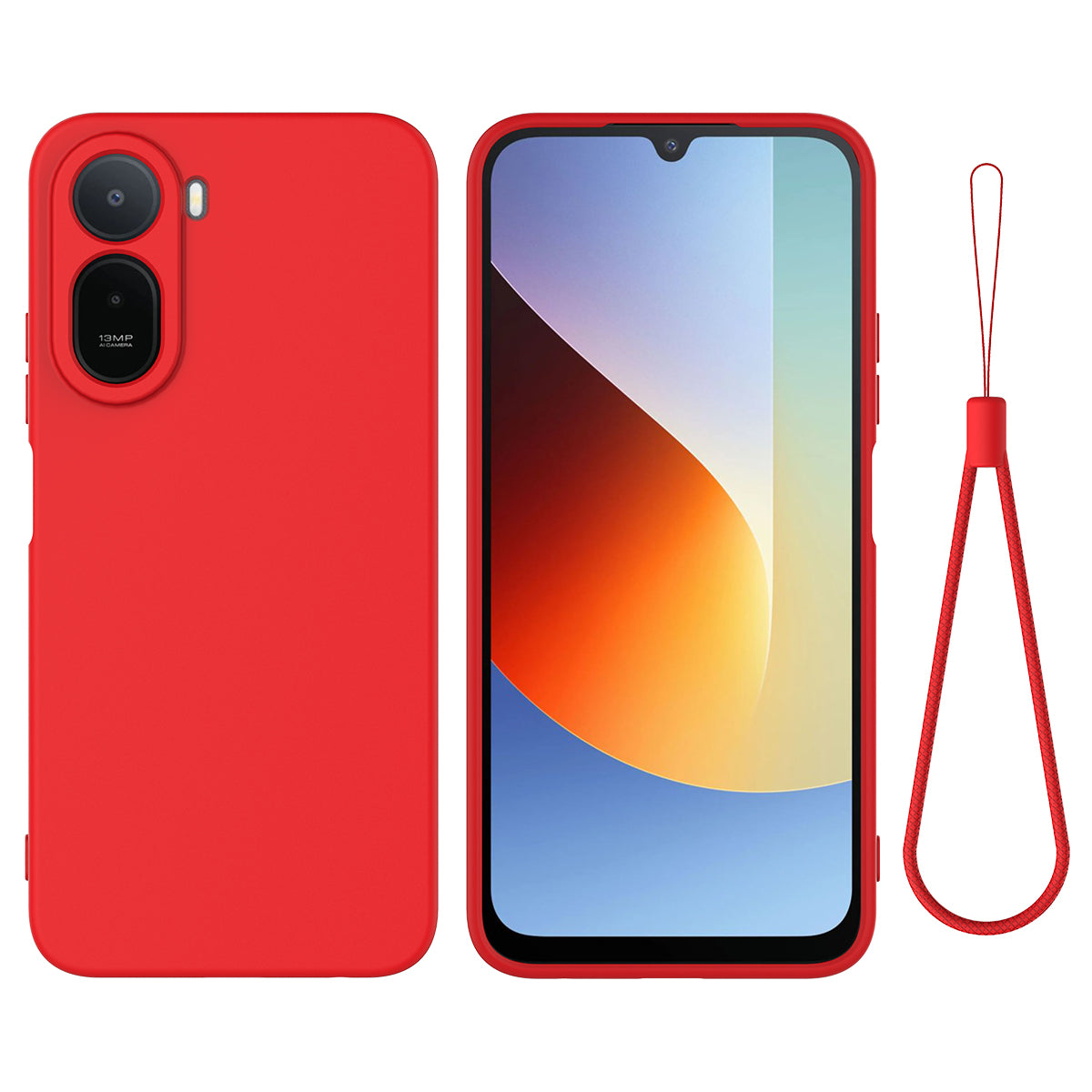 Liquid Silicone Case for Xiaomi Poco C85x 5G / Redmi A7 Pro 4G (171.56mm) / Redmi A7 Pro 5G Phone Back Cover with Hand Strap