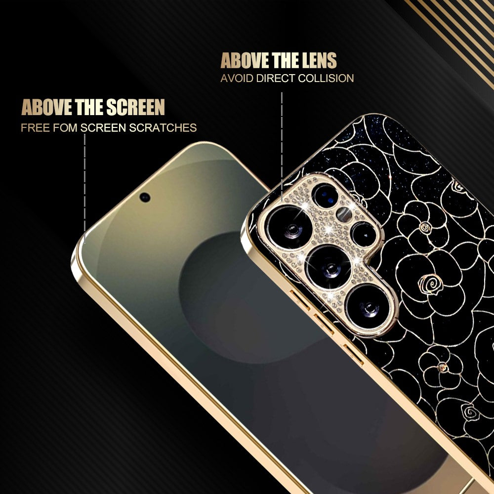 For Samsung Galaxy S26 Ultra Case Diamond Camera Ring Flower Pattern TPU PC Shockproof Protective Case