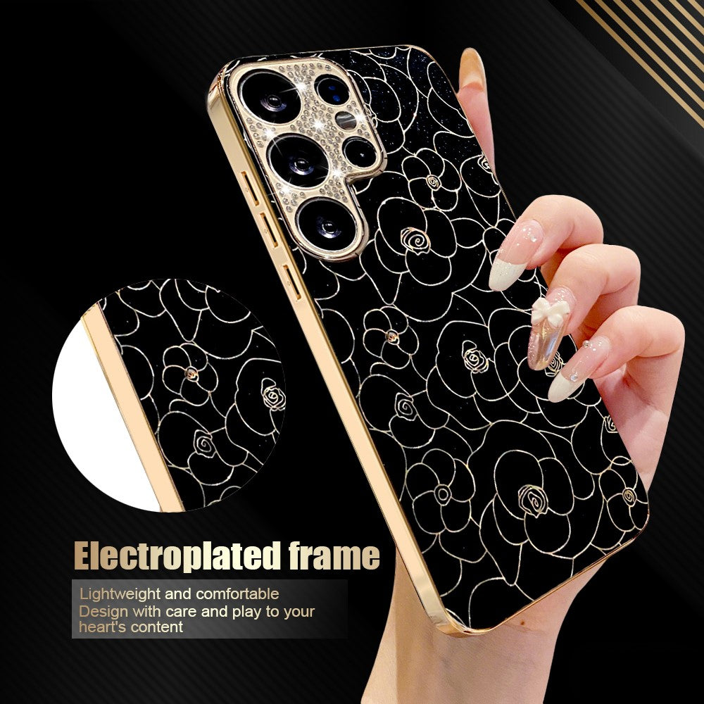 For Samsung Galaxy S26 Ultra Case Diamond Camera Ring Flower Pattern TPU PC Shockproof Protective Case