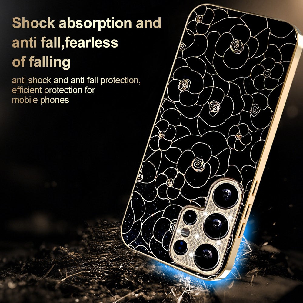 For Samsung Galaxy S26 Ultra Case Diamond Camera Ring Flower Pattern TPU PC Shockproof Protective Case