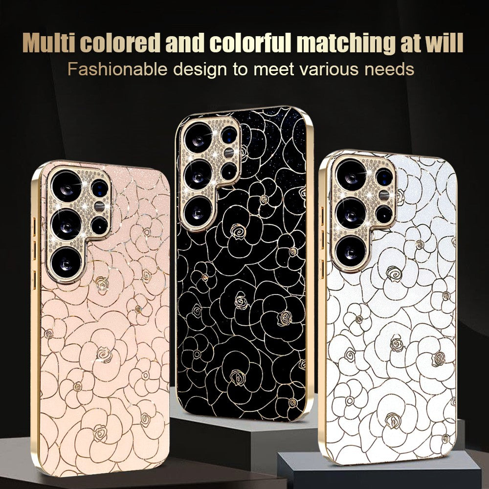 For Samsung Galaxy S26 Ultra Case Diamond Camera Ring Flower Pattern TPU PC Shockproof Protective Case