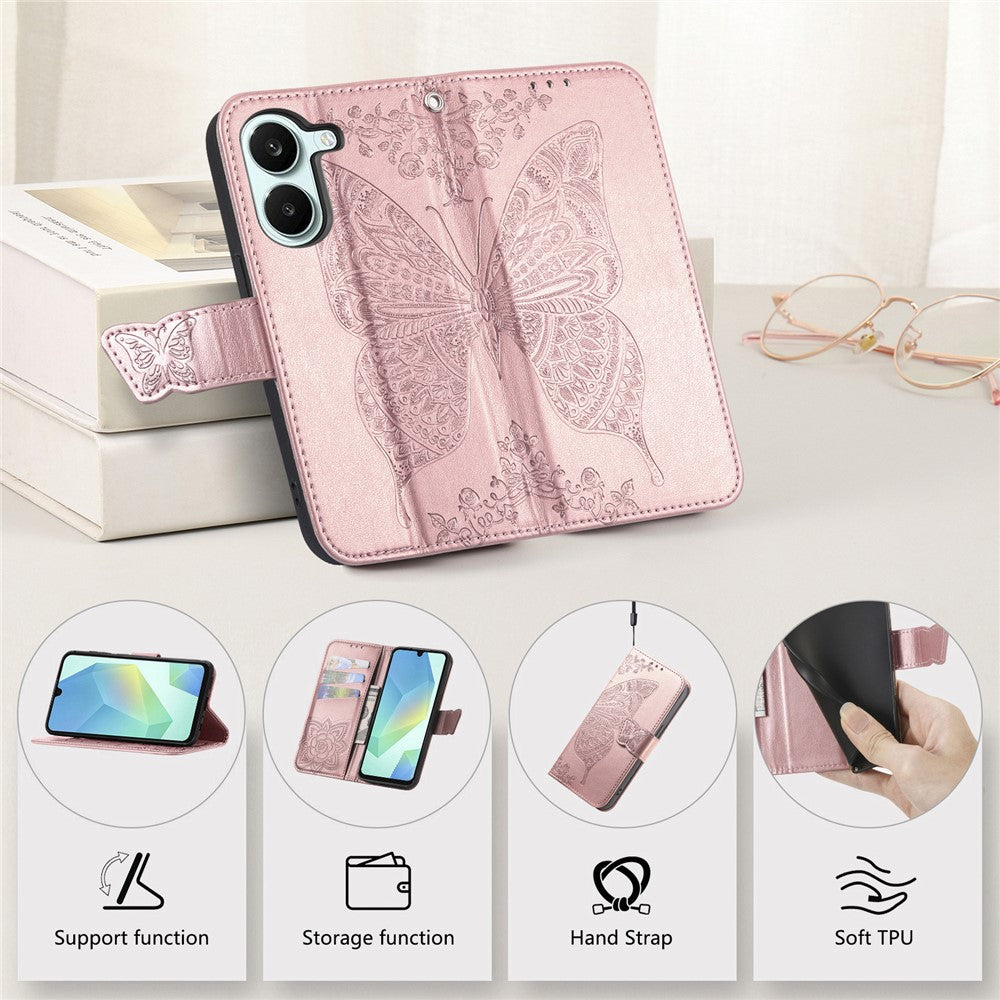 Case For Xiaomi Poco X8 Pro 5G  /  Redmi Turbo 5 5G Butterfly Pattern PU Leather Wallet Phone Cover with Strap
