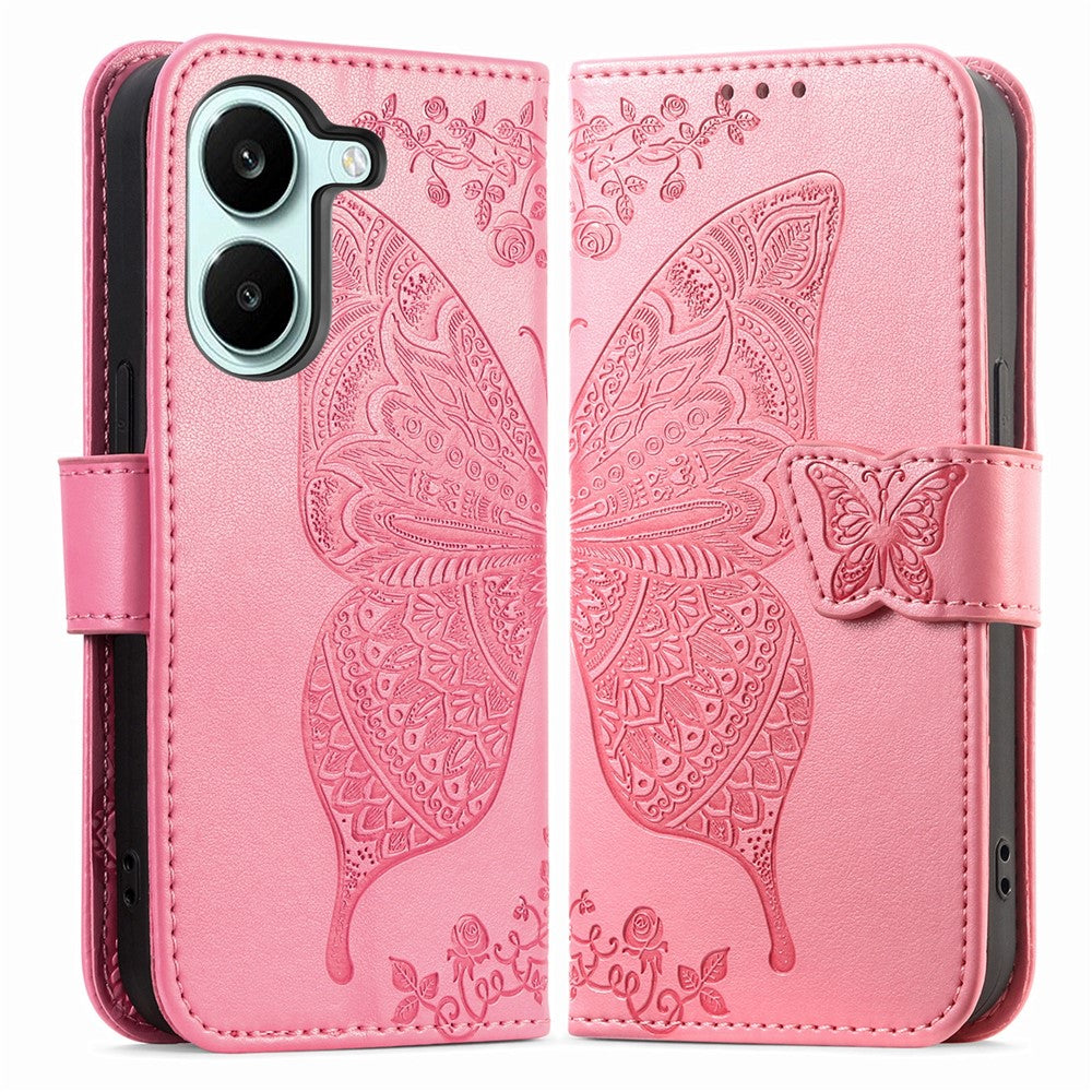 Case For Xiaomi Poco X8 Pro 5G  /  Redmi Turbo 5 5G Butterfly Pattern PU Leather Wallet Phone Cover with Strap