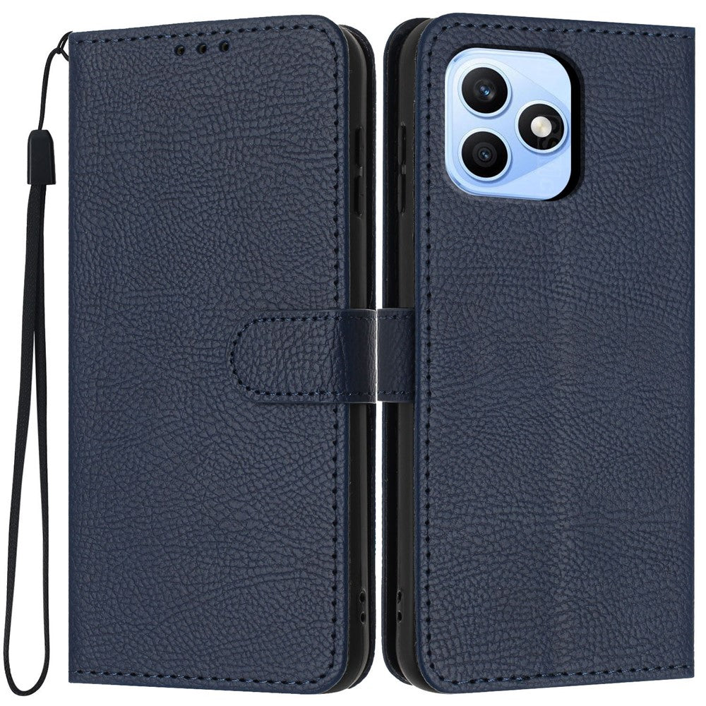 For Honor X8d 4G Pung Etui Litchi Tekstur Læder Flip Cover med Kortlommer og Håndrem