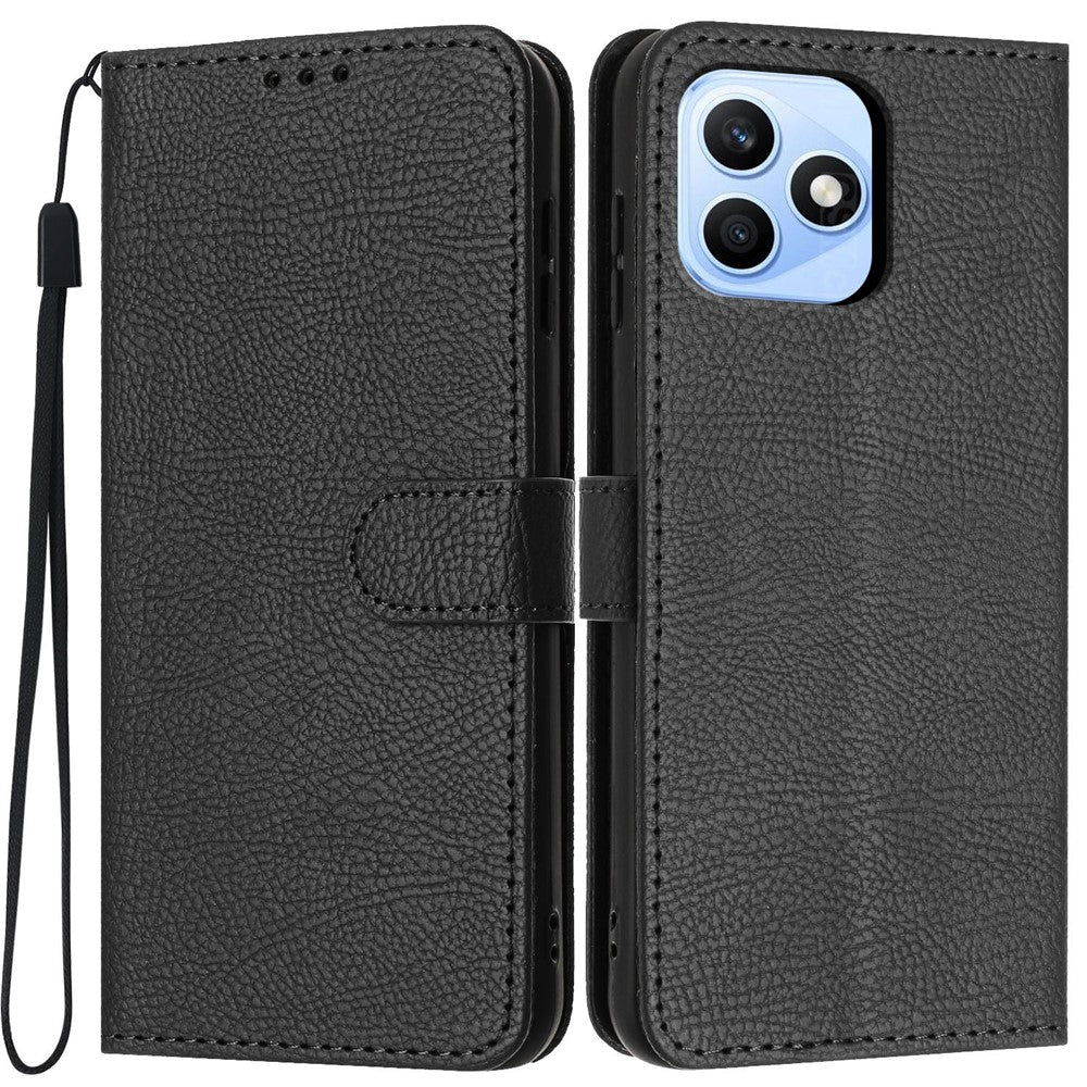 For Honor X8d 4G Pung Etui Litchi Tekstur Læder Flip Cover med Kortlommer og Håndrem