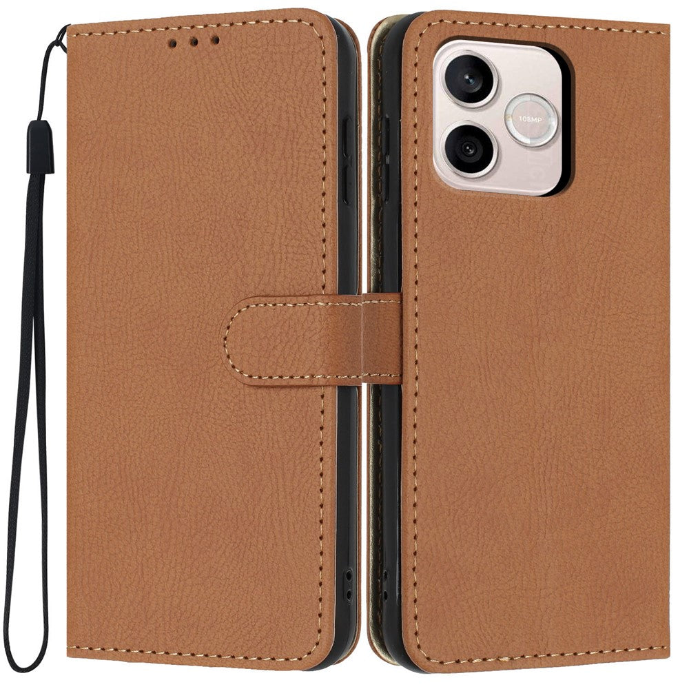For Honor 600 Lite 5G Wallet Case Litchi Texture Leather Flip Cover with Card Slots and Hand Strap