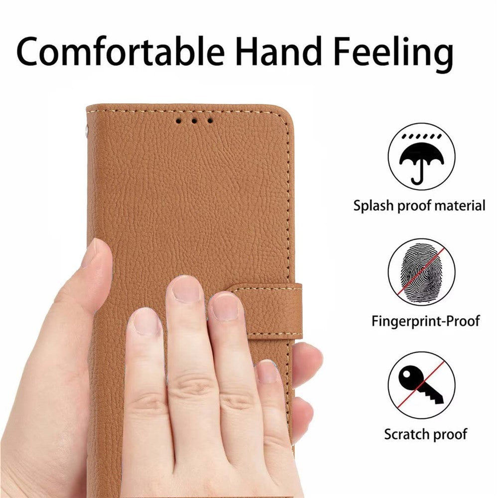 For Honor 600 Lite 5G Wallet Case Litchi Texture Leather Flip Cover with Card Slots and Hand Strap