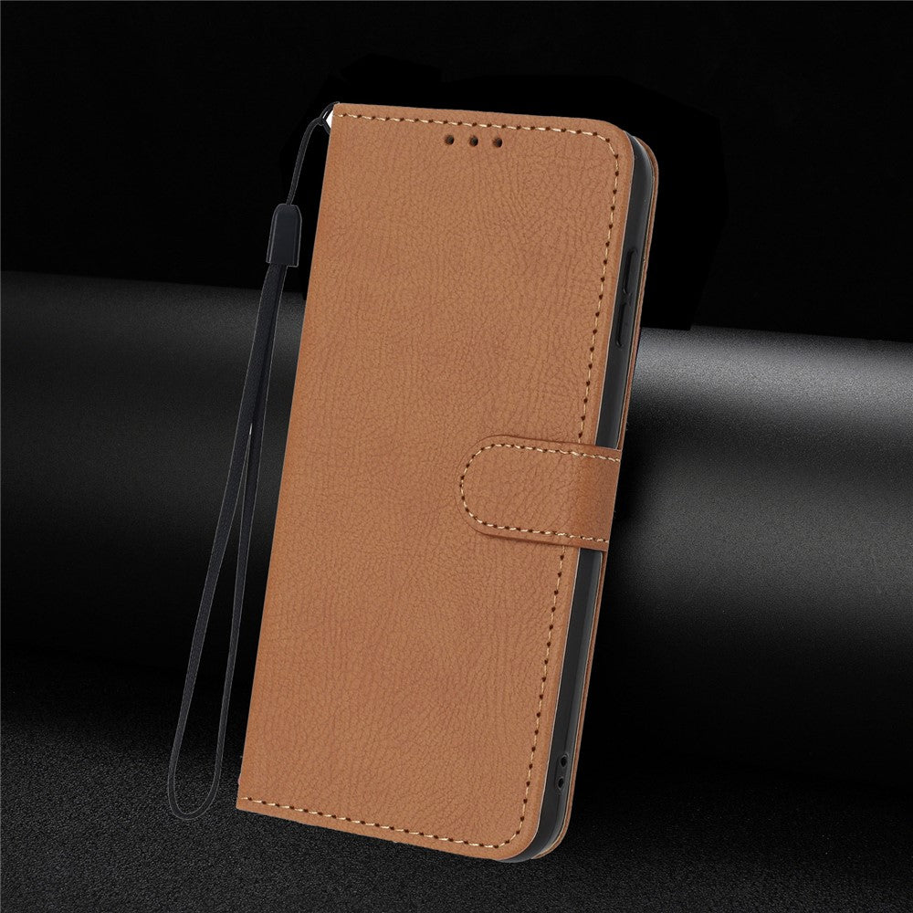 For Honor 600 Lite 5G Wallet Case Litchi Texture Leather Flip Cover with Card Slots and Hand Strap