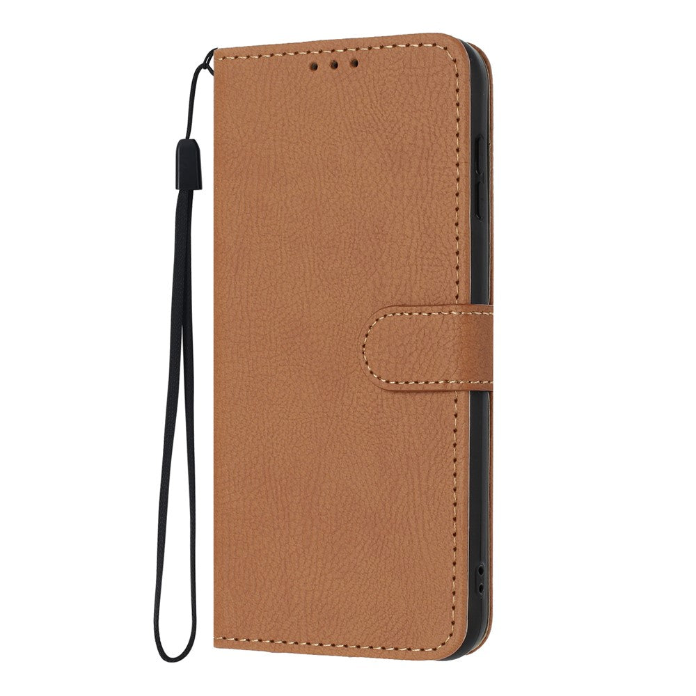 For Honor 600 Lite 5G Wallet Case Litchi Texture Leather Flip Cover with Card Slots and Hand Strap