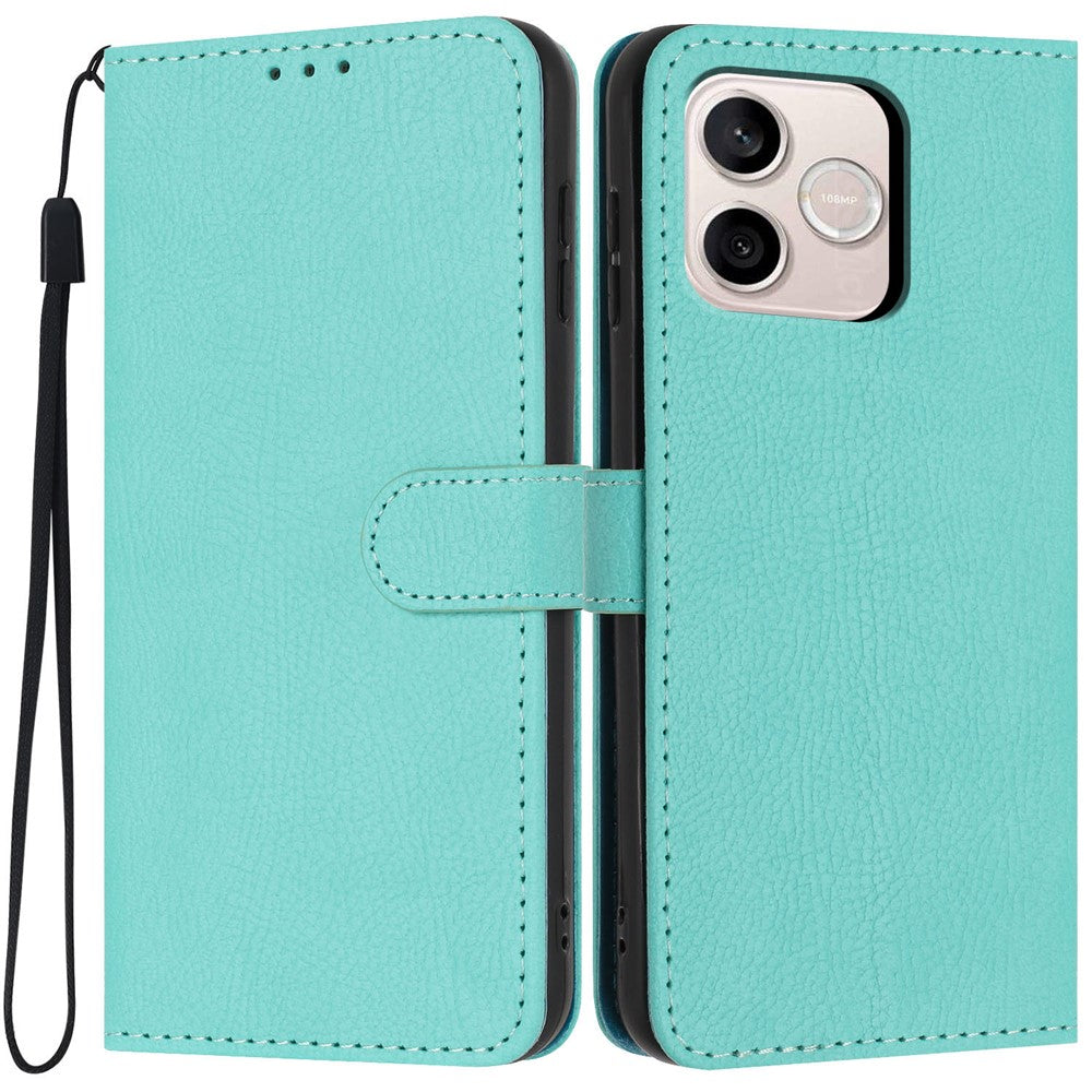 For Honor 600 Lite 5G Wallet Case Litchi Texture Leather Flip Cover with Card Slots and Hand Strap