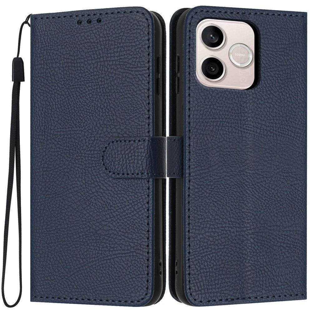 For Honor 600 Lite 5G Wallet Case Litchi Texture Leather Flip Cover with Card Slots and Hand Strap