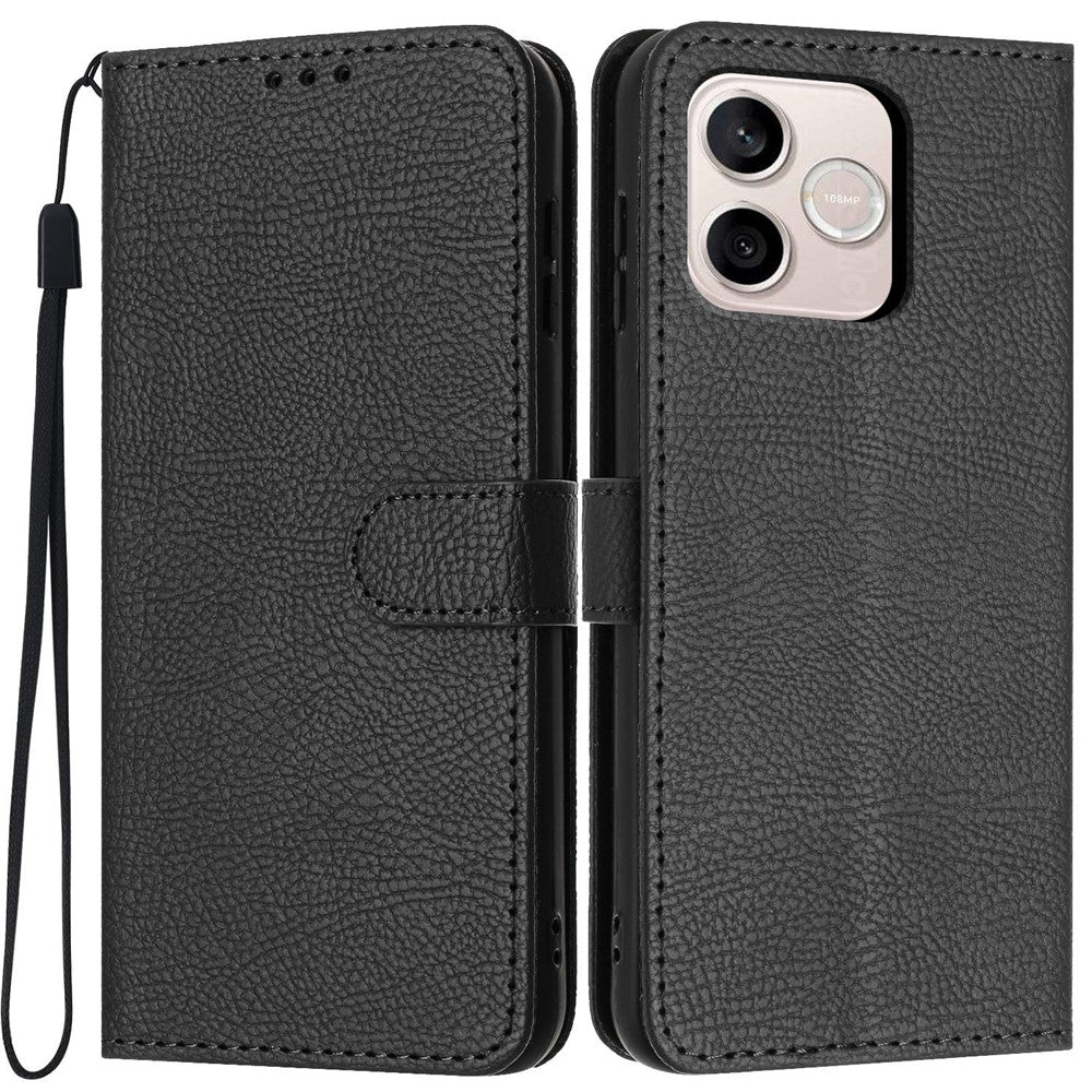 For Honor 600 Lite 5G Wallet Case Litchi Texture Leather Flip Cover with Card Slots and Hand Strap