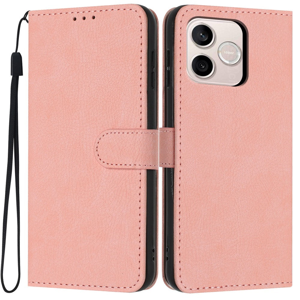 For Honor 600 Lite 5G Wallet Case Litchi Texture Leather Flip Cover with Card Slots and Hand Strap
