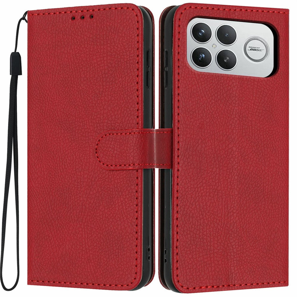 For Xiaomi Poco F8 Ultra 5G / Redmi K90 Pro Max 5G Wallet Case Litchi Texture Leather Flip Cover with Card Slots and Hand Strap