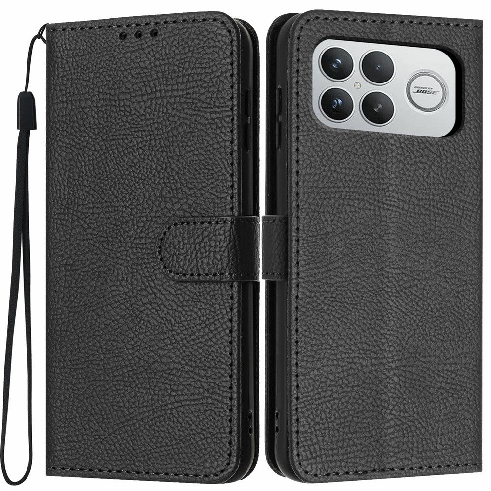 For Xiaomi Poco F8 Ultra 5G / Redmi K90 Pro Max 5G Wallet Case Litchi Texture Leather Flip Cover with Card Slots and Hand Strap